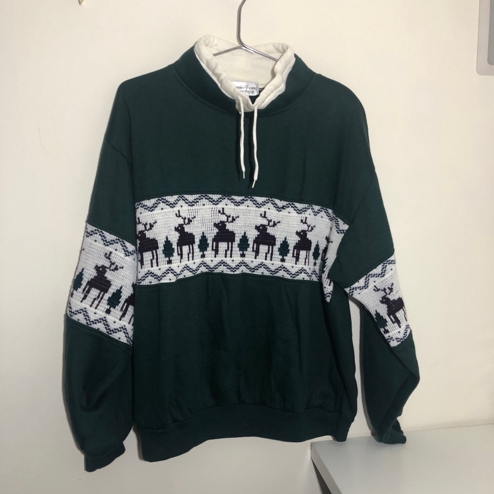 VTG 80s Bonnie Evans Pullover Top 26/28 Green Reindeer Kitschy Soft  Grandmacore